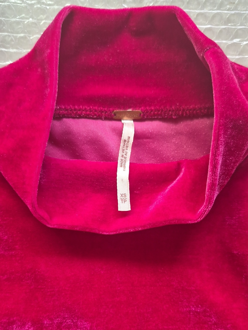 Free People Velvet Puff-Sleeve Mock Neck Top - Fuschia - Picture 2 of 5